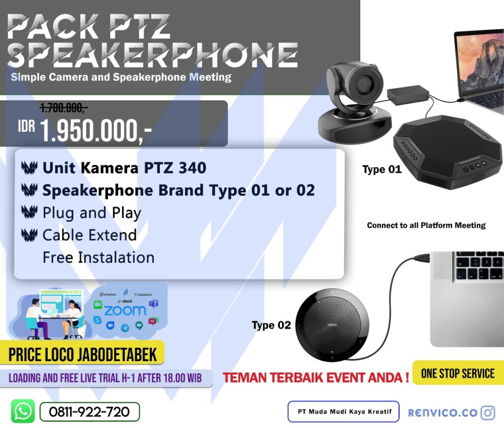 paket small meeting - live streaming - kamera ptz dan speakerphone